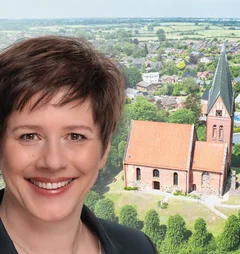 Eine Frau und eine Kirche auf einer Grafik